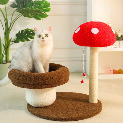 Contemporary Creative Round Medium-Density Fiberboard Velvet Fabric Foam Sisal Mushroom-Shaped Cat Tree For Living Room