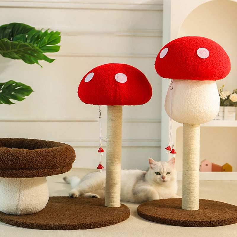 Contemporary Creative Round Medium-Density Fiberboard Velvet Fabric Foam Sisal Mushroom-Shaped Cat Tree For Living Room