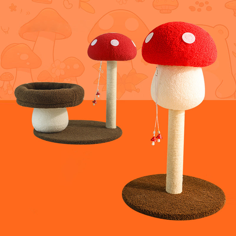 Contemporary Creative Round Medium-Density Fiberboard Velvet Fabric Foam Sisal Mushroom-Shaped Cat Tree For Living Room