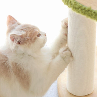 Contemporary Creative Oval Rubberwood Multi-Layer Panel Velvet Fabric Paper Rope Jute Felt Cat Tree 5-Tier For Living Room