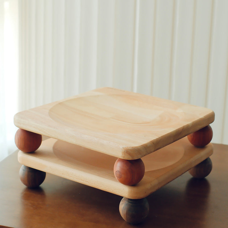 Traditional Vintage Square Rubberwood & Red Chinese Cedar Beech & Black Walnut Cat Bed For Bedroom