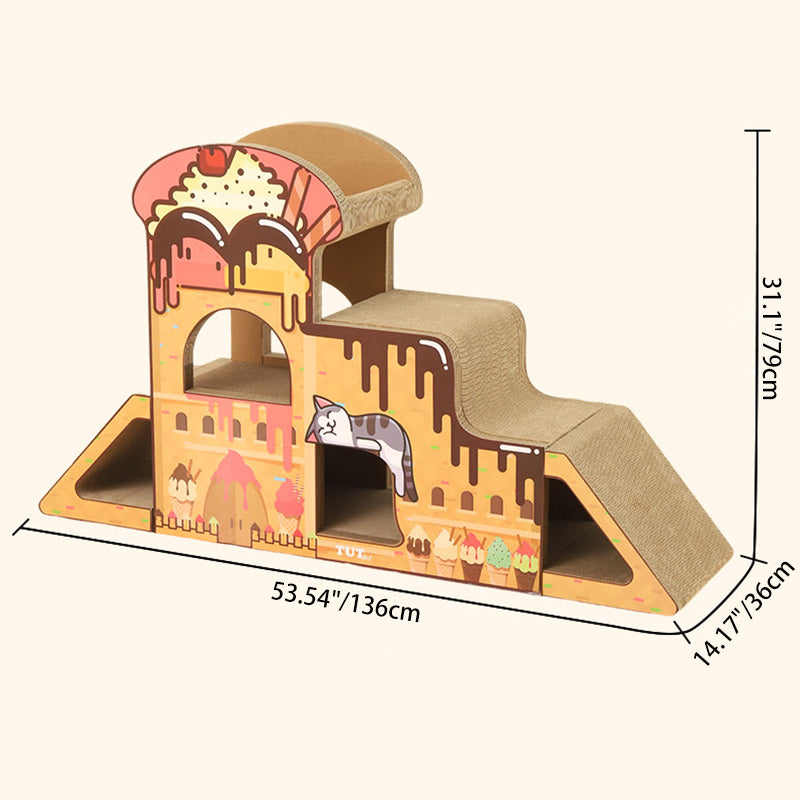 Contemporary Creative Rectangular BB-Grade Thickened Corrugated Cat Tree 3-Tier For Living Room