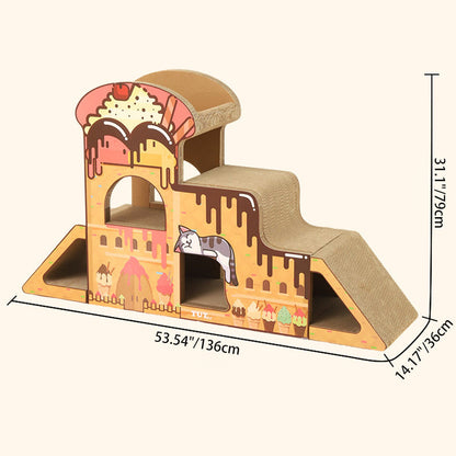 Contemporary Creative Rectangular BB-Grade Thickened Corrugated Cat Tree 3-Tier For Living Room