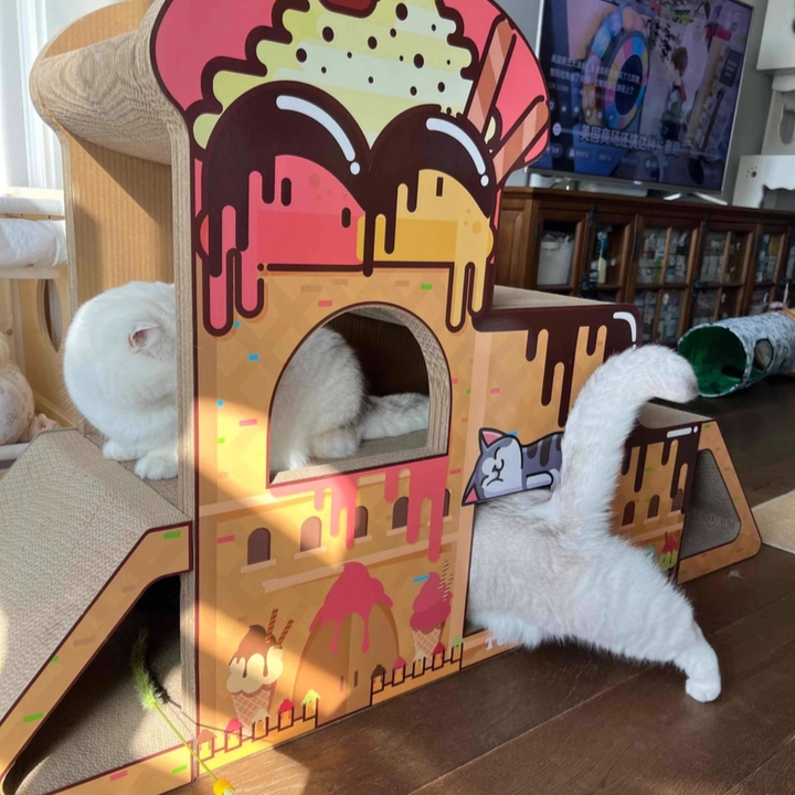 Contemporary Creative Rectangular BB-Grade Thickened Corrugated Cat Tree 3-Tier For Living Room