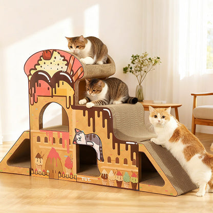 Contemporary Creative Rectangular BB-Grade Thickened Corrugated Cat Tree 3-Tier For Living Room