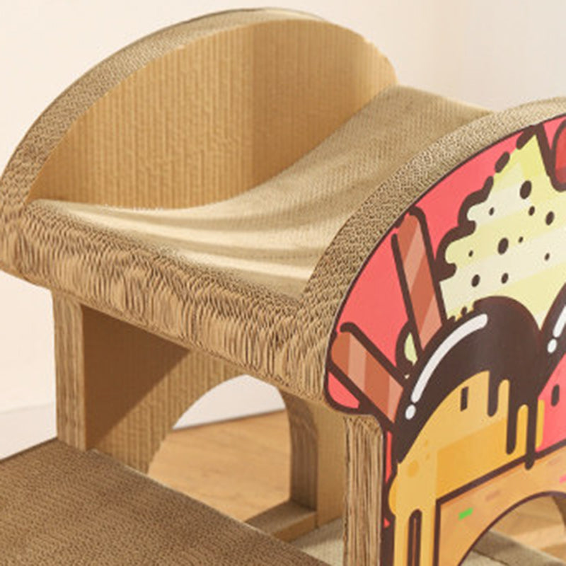 Contemporary Creative Rectangular BB-Grade Thickened Corrugated Cat Tree 3-Tier For Living Room