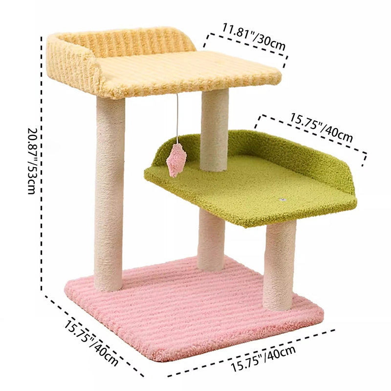 Contemporary Creative Square Medium-Density Fiberboard Polyester Fiber Hemp Rope Cat Tree 3-Tier For Living Room