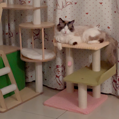 Contemporary Creative Square Medium-Density Fiberboard Polyester Fiber Hemp Rope Cat Tree 3-Tier For Living Room