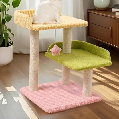 Contemporary Creative Square Medium-Density Fiberboard Polyester Fiber Hemp Rope Cat Tree 3-Tier For Living Room