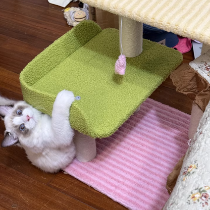 Contemporary Creative Square Medium-Density Fiberboard Polyester Fiber Hemp Rope Cat Tree 3-Tier For Living Room