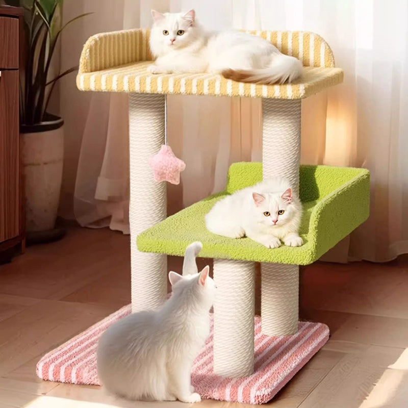 Contemporary Creative Square Medium-Density Fiberboard Polyester Fiber Hemp Rope Cat Tree 3-Tier For Living Room
