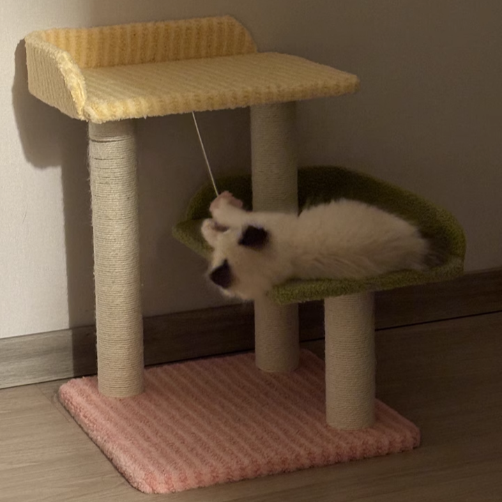 Contemporary Creative Square Medium-Density Fiberboard Polyester Fiber Hemp Rope Cat Tree 3-Tier For Living Room