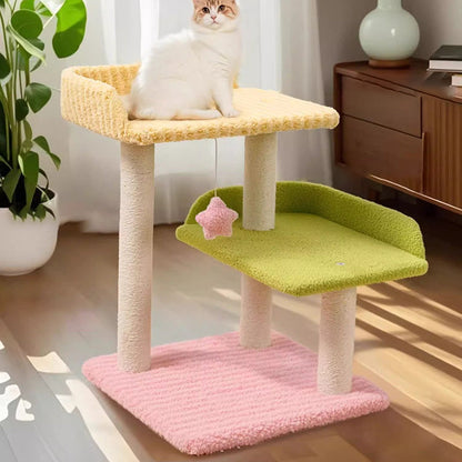 Contemporary Creative Square Medium-Density Fiberboard Polyester Fiber Hemp Rope Cat Tree 3-Tier For Living Room