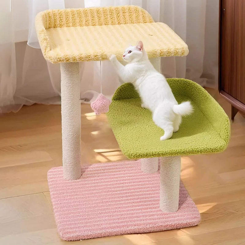 Contemporary Creative Square Medium-Density Fiberboard Polyester Fiber Hemp Rope Cat Tree 3-Tier For Living Room