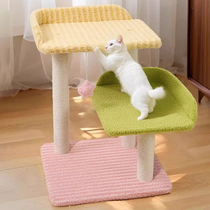 Contemporary Creative Square Medium-Density Fiberboard Polyester Fiber Hemp Rope Cat Tree 3-Tier For Living Room