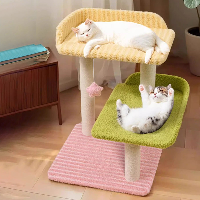 Contemporary Creative Square Medium-Density Fiberboard Polyester Fiber Hemp Rope Cat Tree 3-Tier For Living Room