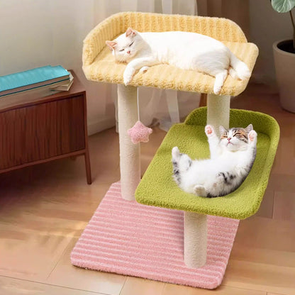 Contemporary Creative Square Medium-Density Fiberboard Polyester Fiber Hemp Rope Cat Tree 3-Tier For Living Room