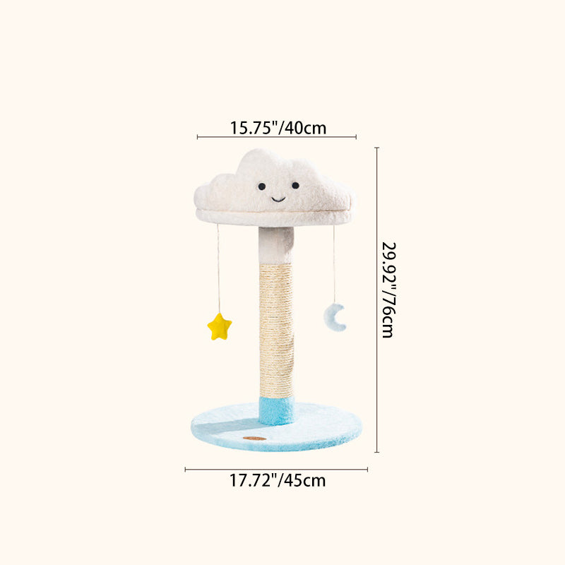 Contemporary Creative Round Particleboard Velvet Fabric Sisal Cloud Cat Tree 2/3-Tier For Living Room