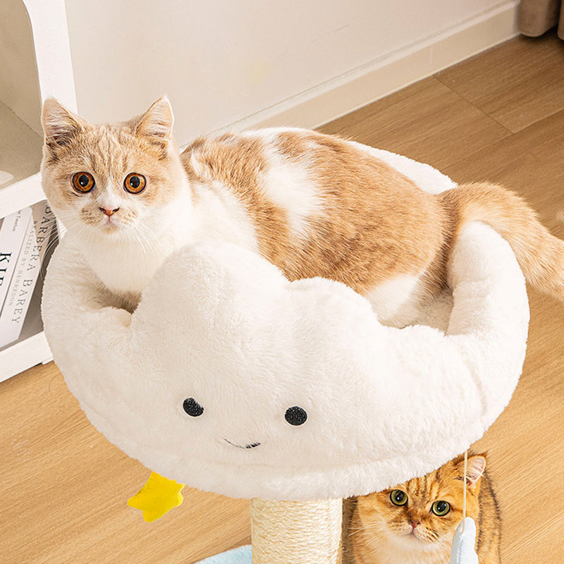 Contemporary Creative Round Particleboard Velvet Fabric Sisal Cloud Cat Tree 2/3-Tier For Living Room