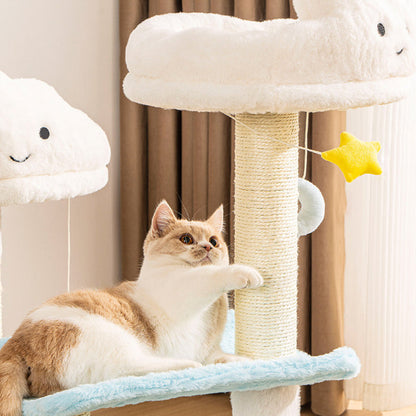 Contemporary Creative Round Particleboard Velvet Fabric Sisal Cloud Cat Tree 2/3-Tier For Living Room
