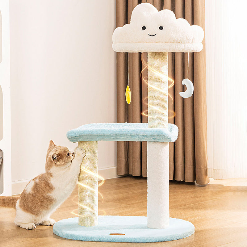 Contemporary Creative Round Particleboard Velvet Fabric Sisal Cloud Cat Tree 2/3-Tier For Living Room