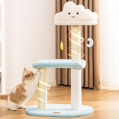 Contemporary Creative Round Particleboard Velvet Fabric Sisal Cloud Cat Tree 2/3-Tier For Living Room