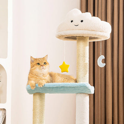 Contemporary Creative Round Particleboard Velvet Fabric Sisal Cloud Cat Tree 2/3-Tier For Living Room