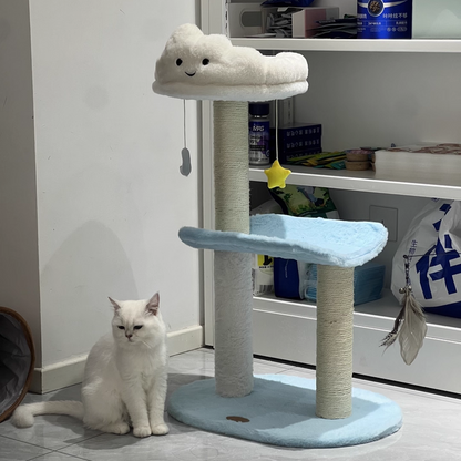 Contemporary Creative Round Particleboard Velvet Fabric Sisal Cloud Cat Tree 2/3-Tier For Living Room