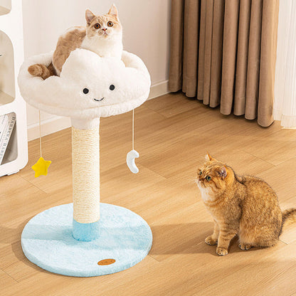 Contemporary Creative Round Particleboard Velvet Fabric Sisal Cloud Cat Tree 2/3-Tier For Living Room