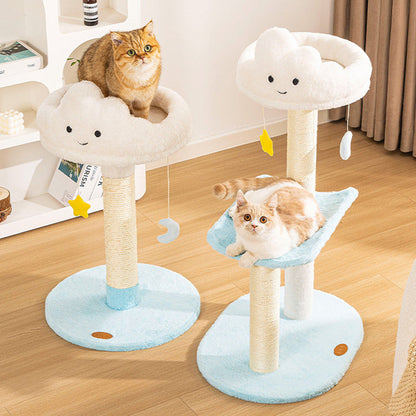 Contemporary Creative Round Particleboard Velvet Fabric Sisal Cloud Cat Tree 2/3-Tier For Living Room