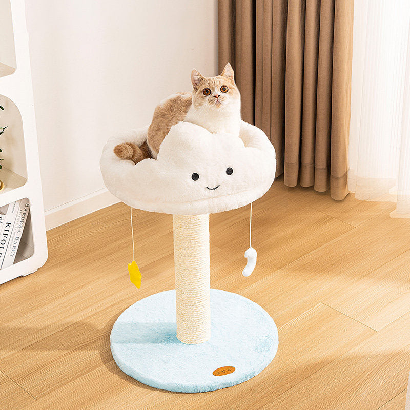 Contemporary Creative Round Particleboard Velvet Fabric Sisal Cloud Cat Tree 2/3-Tier For Living Room