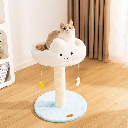 Contemporary Creative Round Particleboard Velvet Fabric Sisal Cloud Cat Tree 2/3-Tier For Living Room