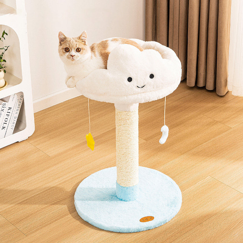 Contemporary Creative Round Particleboard Velvet Fabric Sisal Cloud Cat Tree 2/3-Tier For Living Room