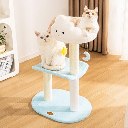 Contemporary Creative Round Particleboard Velvet Fabric Sisal Cloud Cat Tree 2/3-Tier For Living Room