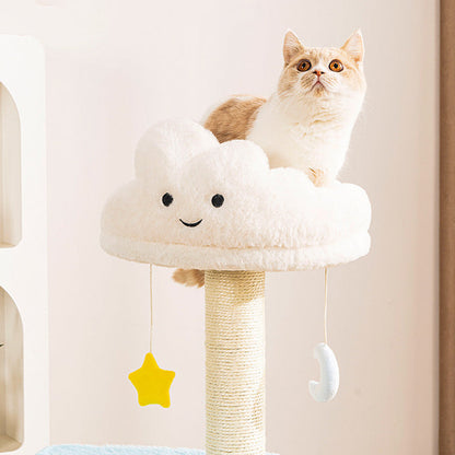 Contemporary Creative Round Particleboard Velvet Fabric Sisal Cloud Cat Tree 2/3-Tier For Living Room