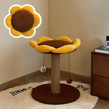 Contemporary Creative Round Particleboard Velvet Fabric Sisal Sunflower Cat Tree 2/3-Tier For Living Room