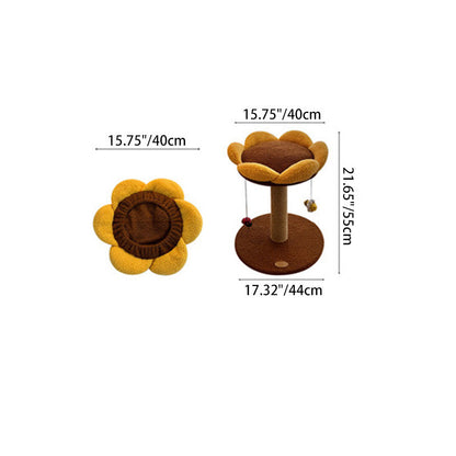 Contemporary Creative Round Particleboard Velvet Fabric Sisal Sunflower Cat Tree 2/3-Tier For Living Room