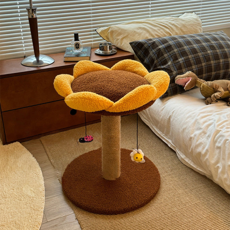 Contemporary Creative Round Particleboard Velvet Fabric Sisal Sunflower Cat Tree 2/3-Tier For Living Room