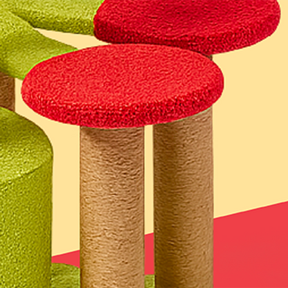 Contemporary Creative Round Medium-Density Fiberboard Velvet Fabric Sisal Cherry Cat Tree 4-Tier For Living Room