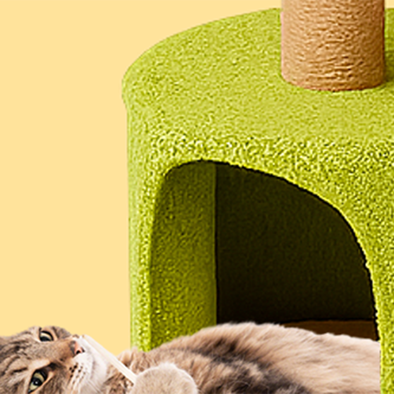 Contemporary Creative Round Medium-Density Fiberboard Velvet Fabric Sisal Cherry Cat Tree 4-Tier For Living Room
