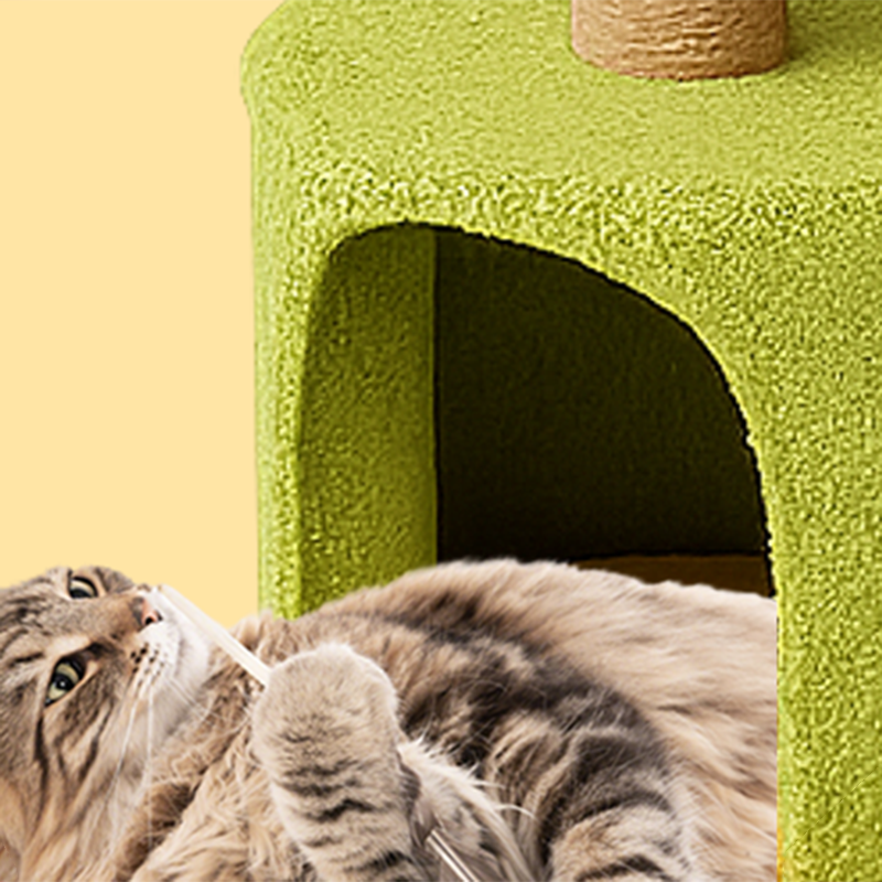 Contemporary Creative Round Medium-Density Fiberboard Velvet Fabric Sisal Cherry Cat Tree 4-Tier For Living Room