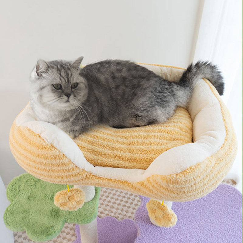 Contemporary Creative Square Particleboard Polyester Fiber Hemp Rope Paper Tube Cat Tree 3-Tier For Living Room