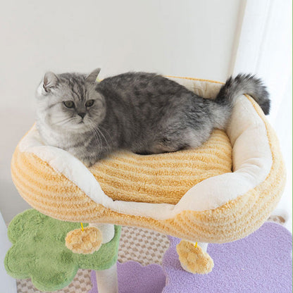 Contemporary Creative Square Particleboard Polyester Fiber Hemp Rope Paper Tube Cat Tree 3-Tier For Living Room