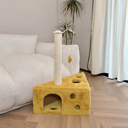 Contemporary Creative Triangle Particleboard Velvet Fabric Sisal Cheese Cat Tree Cat Bed For Bedroom