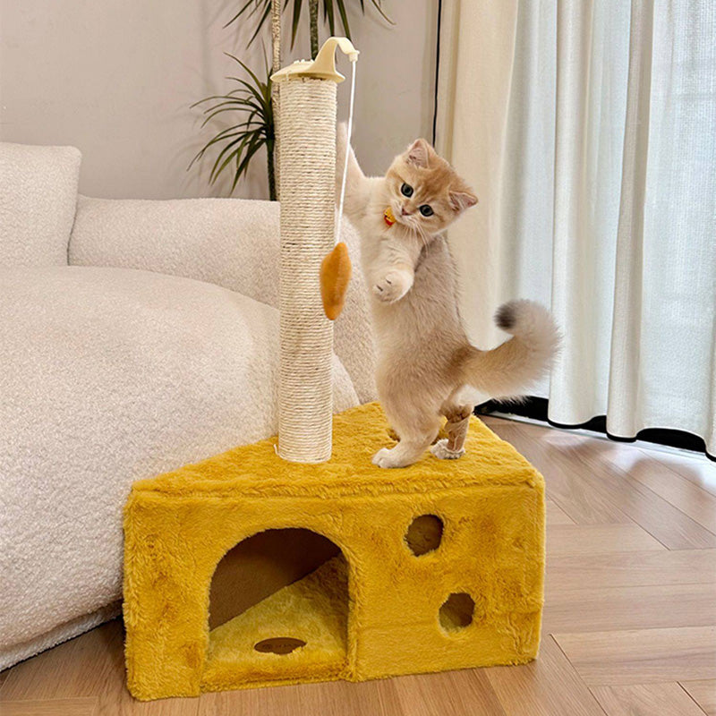 Contemporary Creative Triangle Particleboard Velvet Fabric Sisal Cheese Cat Tree Cat Bed For Bedroom