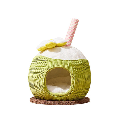 Contemporary Creative Round Natural Fruitwood Particleboard Velvet Fabric Sisal Coconut Cat Tree 5-Tier For Living Room