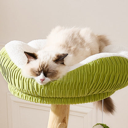Contemporary Creative Round Natural Fruitwood Particleboard Velvet Fabric Sisal Coconut Cat Tree 5-Tier For Living Room