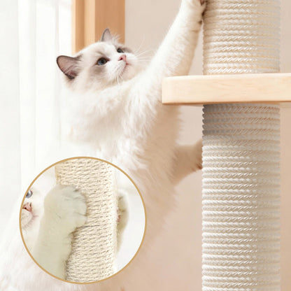 Contemporary Scandinavian Square Pine Solid Wood Board Hemp Rope Paper Tube Cat Tree 4-Tier For Living Room