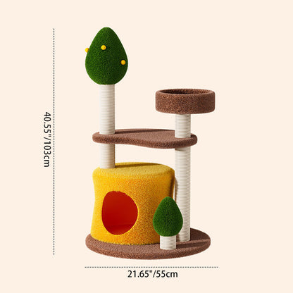 Contemporary Creative Round Medium-Density Fiberboard Sisal Velvet Fabric Cat Tree 3-Tier For Living Room