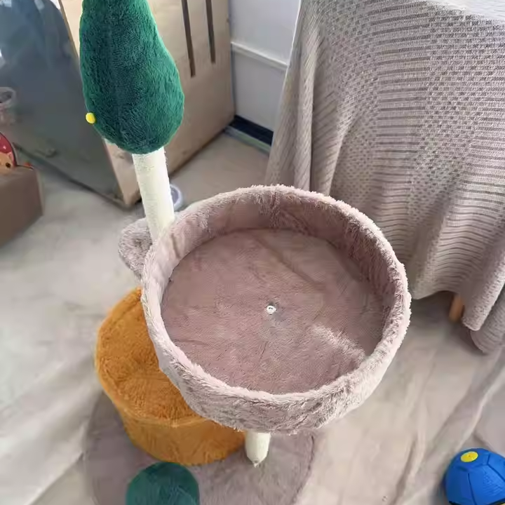 Contemporary Creative Round Medium-Density Fiberboard Sisal Velvet Fabric Cat Tree 3-Tier For Living Room